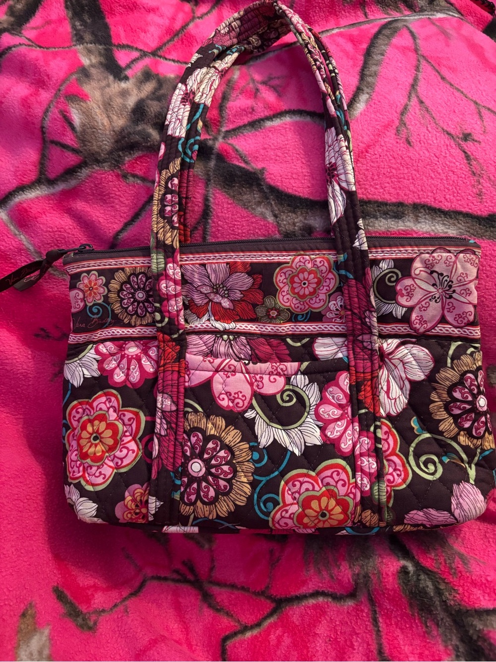 Quilted Floral Tote Bag in Pink and Black